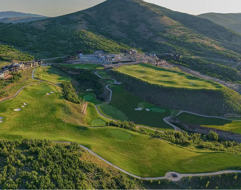 Aerial view of the ParOne golf course and mountain landscape at SkyRidge in Park City